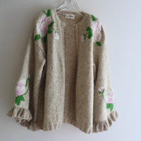 SOFIO GONGLI FRILL SLEEVE KNIT CARDIGAN GREIGE