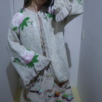 SOFIO GONGLI FRILL SLEEVE KNIT CARDIGAN GREIGE