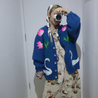 SOFIO GONGLI WAVE KNIT CARDIGAN BLUE