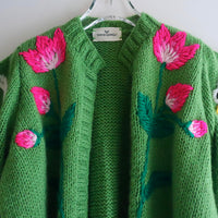 SOFIO GONGLI WAVE KNIT CARDIGAN GREEN “A”