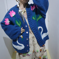 SOFIO GONGLI WAVE KNIT CARDIGAN BLUE