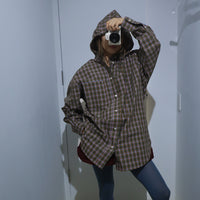 <EXCLUSIVE>MERYLL ROGGE CLASSIC SHIRT WITH HOOD KHAKI BROWN×ORANGE×BLUE CHECK