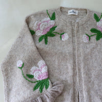 SOFIO GONGLI FRILL SLEEVE KNIT CARDIGAN GREIGE