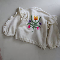 SOFIO GONGLI FLOWER KNIT CARDIGAN "IVORY"