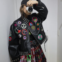 CHOPOVA LOWENA PATCH BLACK LEATHER JACKET