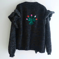 SOFIO GONGLI FRILL KNIT CARDIGAN DARKGRAY