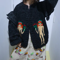 SOFIO GONGLI FRILL KNIT CARDIGAN DARKGRAY