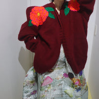 SOFIO GONGLI FLOWER KNIT CARDIGAN "M"