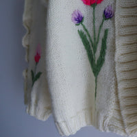 SOFIO GONGLI FLOWER KNIT CARDIGAN "IVORY"