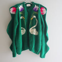 SOFIO GONGLI SWAN KNIT CARDIGAN GREEN