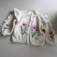 SOFIO GONGLI FLOWER KNIT CARDIGAN "IVORY"