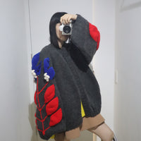 SOFIO GONGLI FLOWER KNIT CARDIGAN DARK GLAY