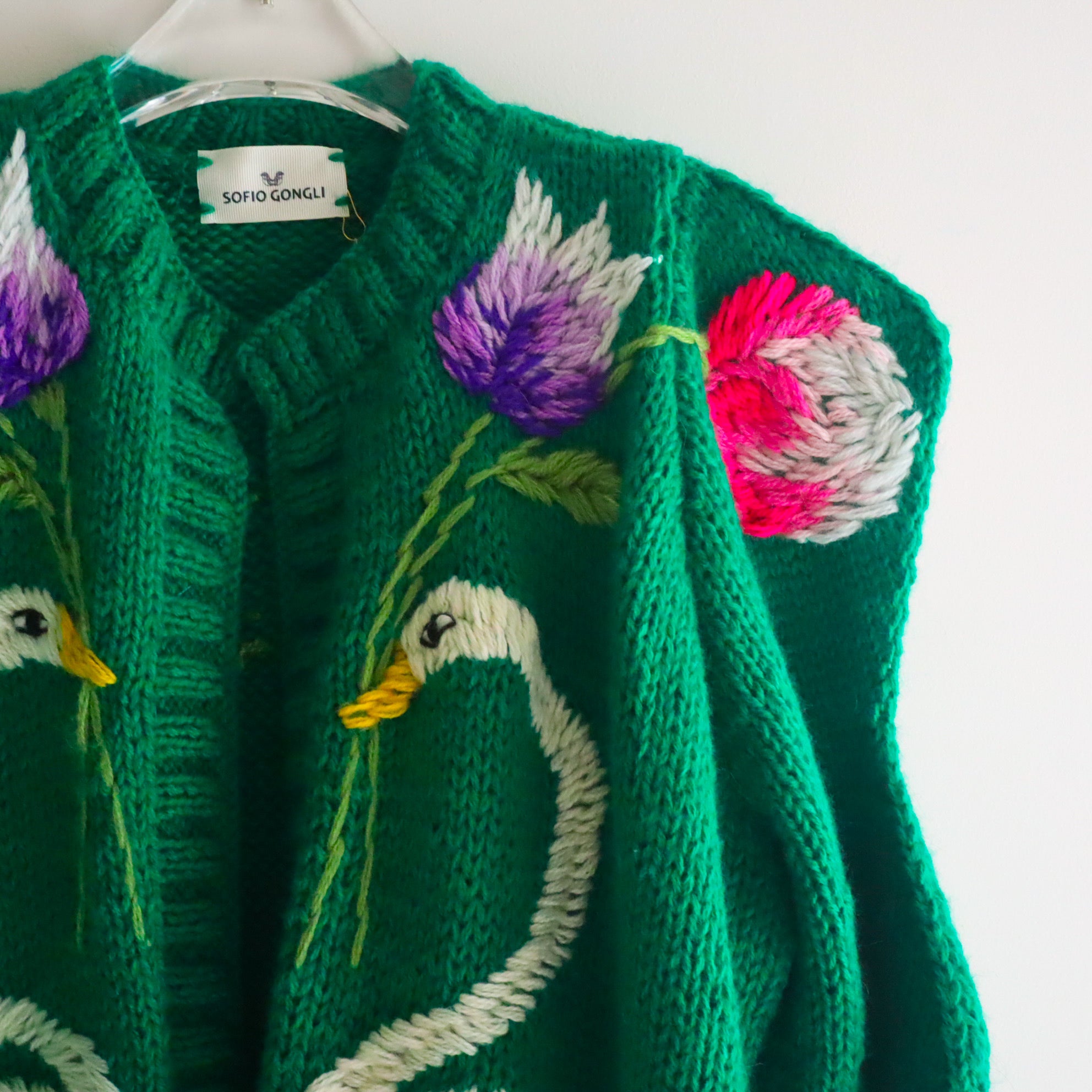 SOFIO GONGLI SWAN KNIT CARDIGAN GREEN – GIGINA