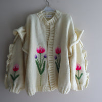 SOFIO GONGLI FLOWER KNIT CARDIGAN "IVORY"