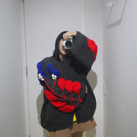 SOFIO GONGLI FLOWER KNIT CARDIGAN DARK GLAY