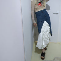TRANSE PARIS UPCYCLED DENIM RUFFLE SKIRT