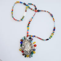 GERALDINE FENN SILVER WITH VINTAGE BEADS NECKLACE