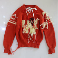 YUHAN WANG LETTERMAN FRINGED HOCKEY PULLOVER