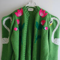 SOFIO GONGLI  WAVE KNIT CARDIGAN GREEN “A”