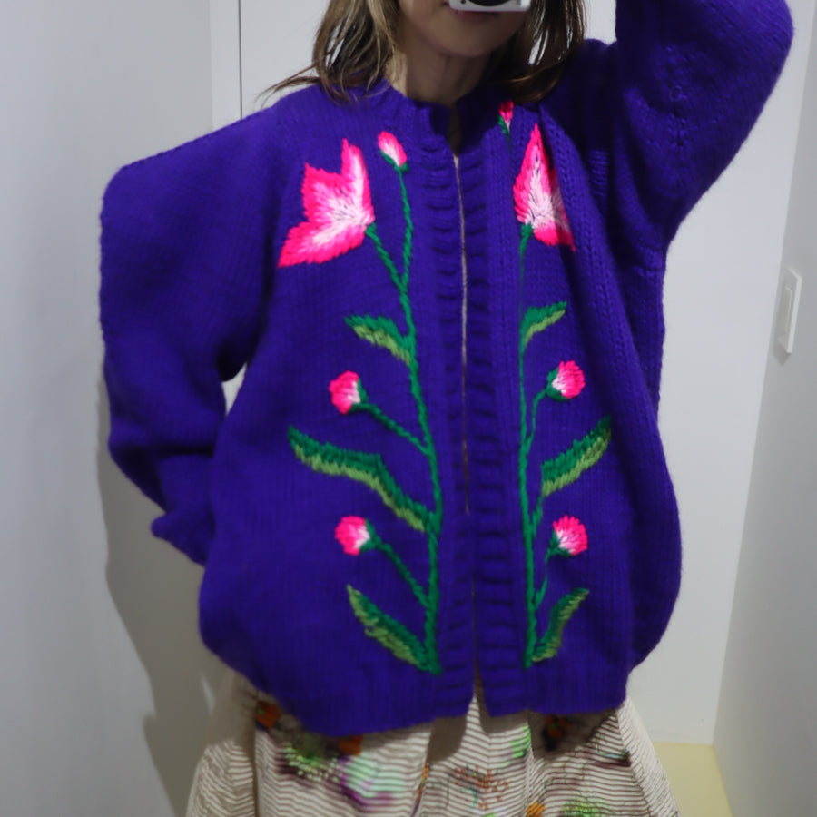 SOFIO GONGLIWAVE KNIT CARDIGAN PURPLE