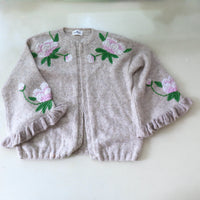 SOFIO GONGLI  FRILL SLEEVE KNIT CARDIGAN GREIGE