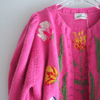 SOFIO GONGLI  FLOWER KNIT CARDIGAN PINK