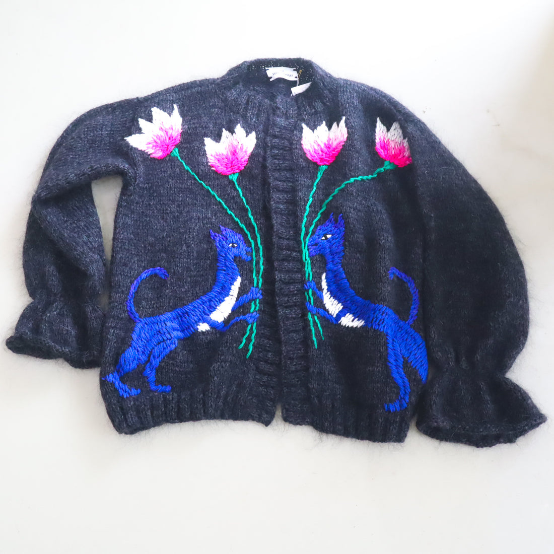 SOFIO GONGLI  FLOWER KNIT CARDIGAN CHARCOAL