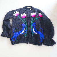 SOFIO GONGLI  FLOWER KNIT CARDIGAN CHARCOAL