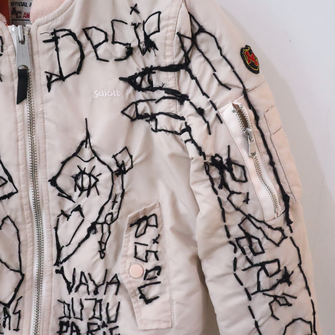 VAVA DUDU  EMBROIDERY MA-1 JACKET PINK BEIGE (A)