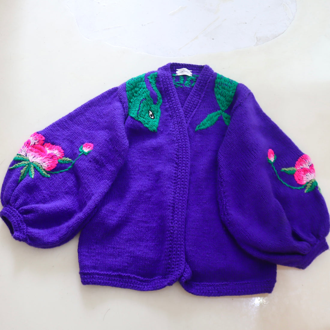 SOFIO GONGLI  VOLUME SLEEVE KNIT CARDIGAN PURPLE