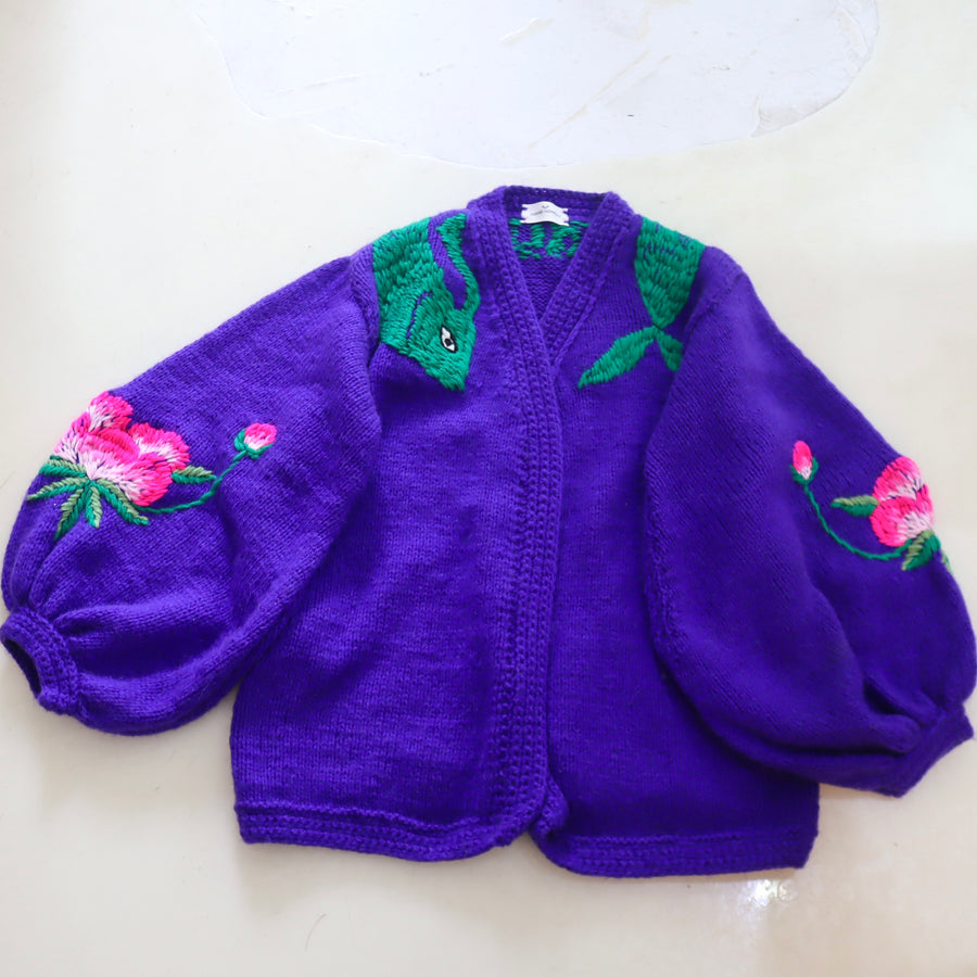 SOFIO GONGLIVOLUME SLEEVE KNIT CARDIGAN PURPLE
