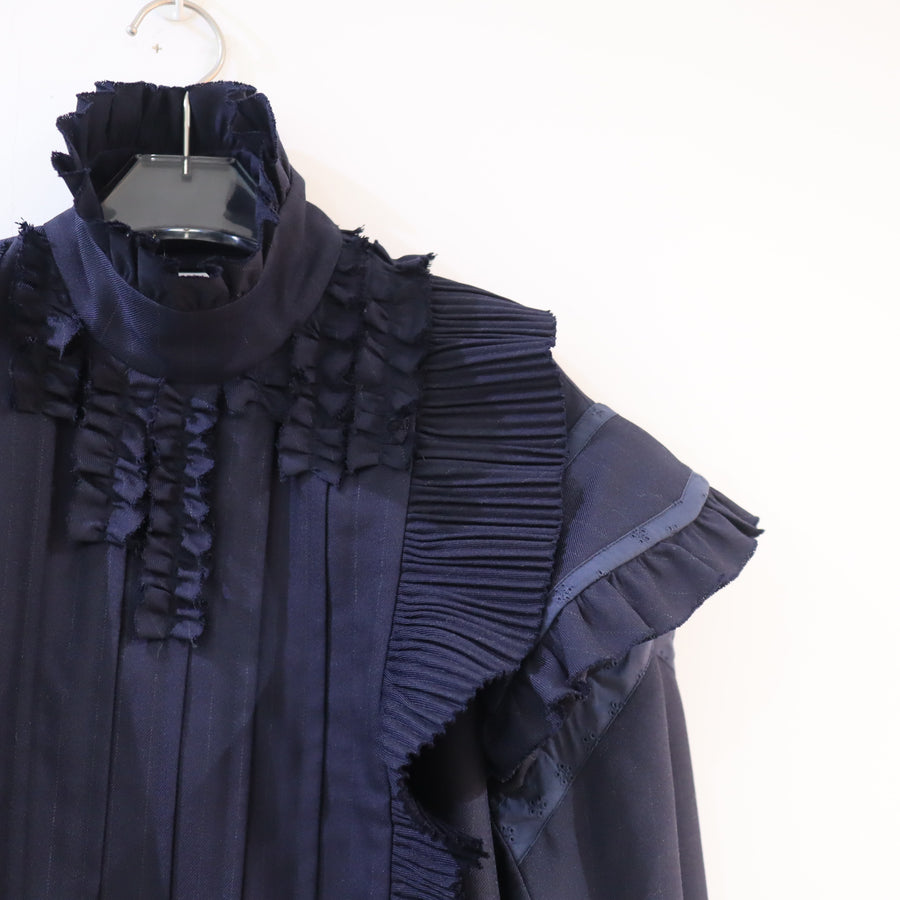 MIKIOSAKABESTRIPED FRILLED JACKET "NAVY"