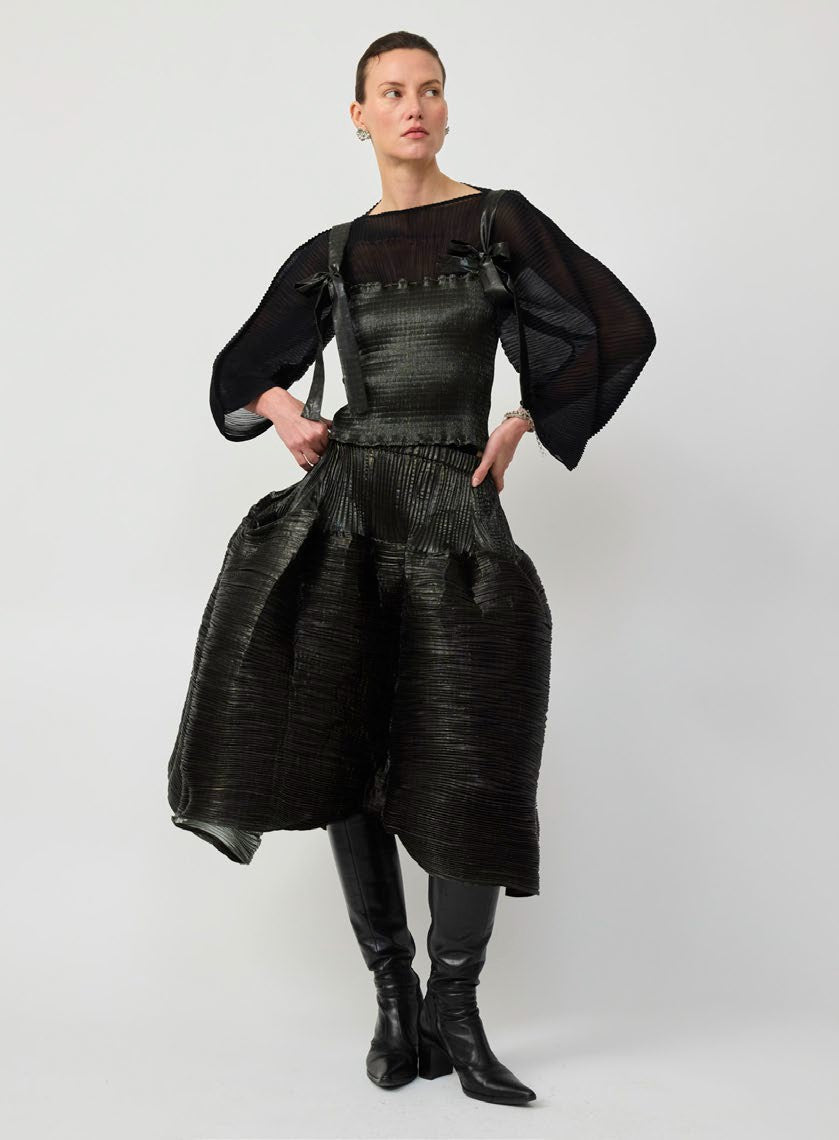 JULIA HEUER  JUNE SMOCK PLEATED TOP IN MOSS METALLIC