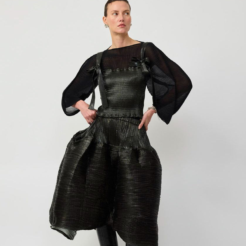 JULIA HEUER  KENZA HANDPLEATED SKIRT IN MOSS METALLIC