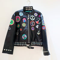 CHOPOVA LOWENA  PATCH BLACK LEATHER JACKET