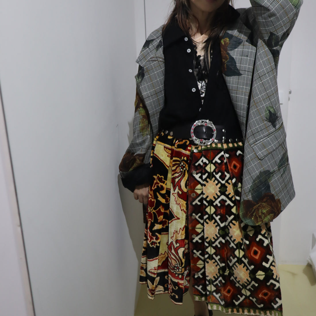 CHOPOVA LOWENA  VELVET CAT MIDI CARABINER SKIRT