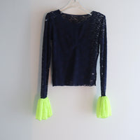 ANIGIG  BELL SLEEVE LACE HENLEY TOP