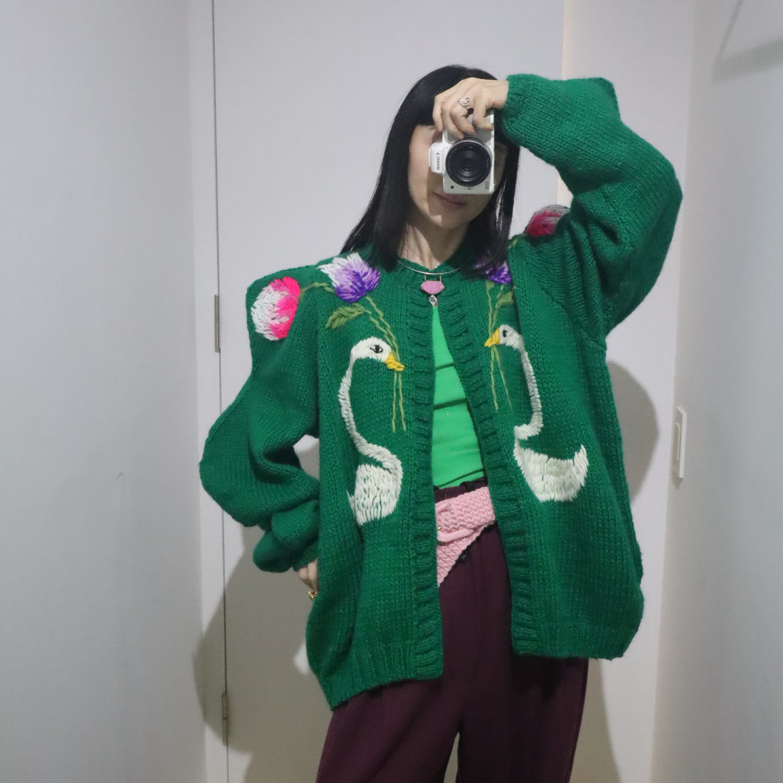 SOFIO GONGLI  SWAN KNIT CARDIGAN GREEN