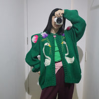 SOFIO GONGLI  SWAN KNIT CARDIGAN GREEN