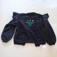 SOFIO GONGLI  FRILL KNIT CARDIGAN DARKGRAY