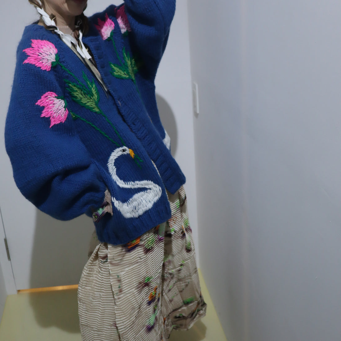 SOFIO GONGLI WAVE KNIT CARDIGAN BLUE