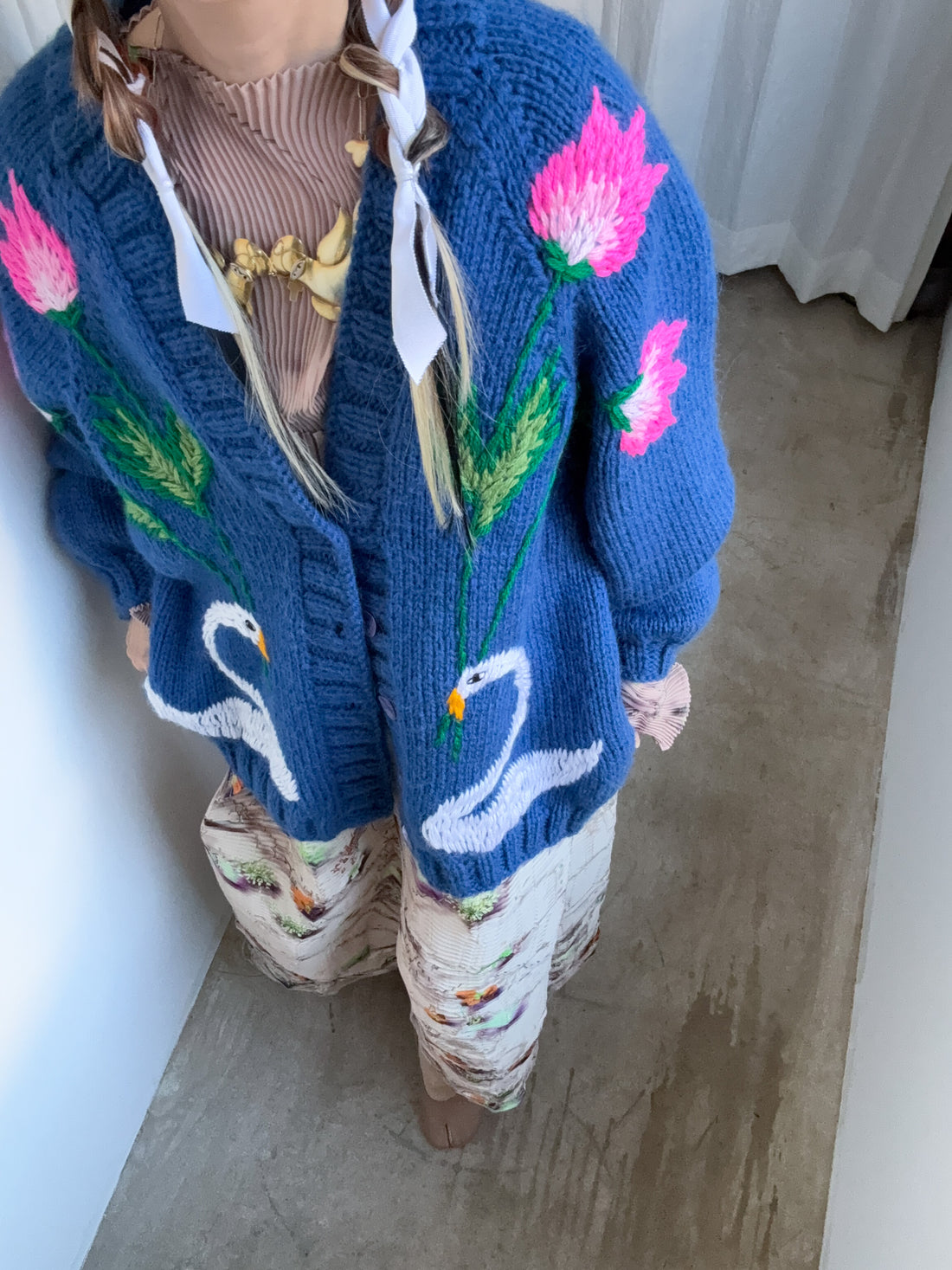 SOFIO GONGLI WAVE KNIT CARDIGAN BLUE