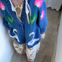 SOFIO GONGLI WAVE KNIT CARDIGAN BLUE