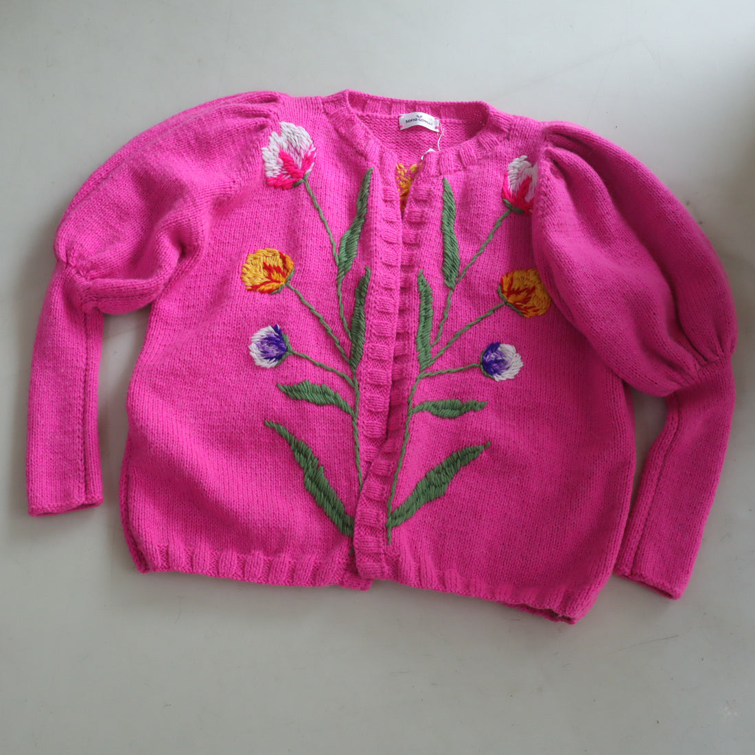 SOFIO GONGLI  FLOWER KNIT CARDIGAN PINK