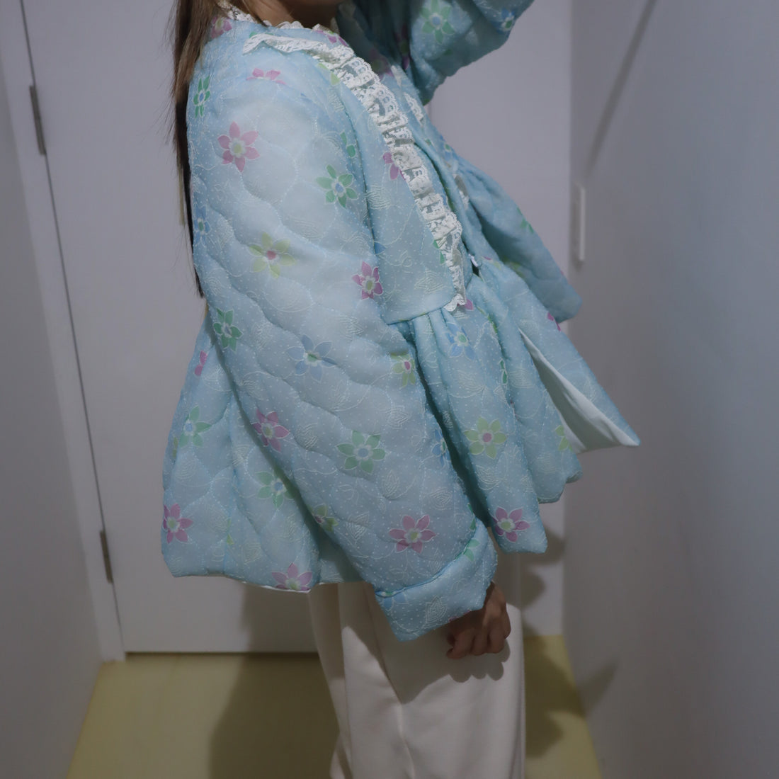 ANIGIG  PUDDING COAT SHORT FLOWER×LIGTH BLUE