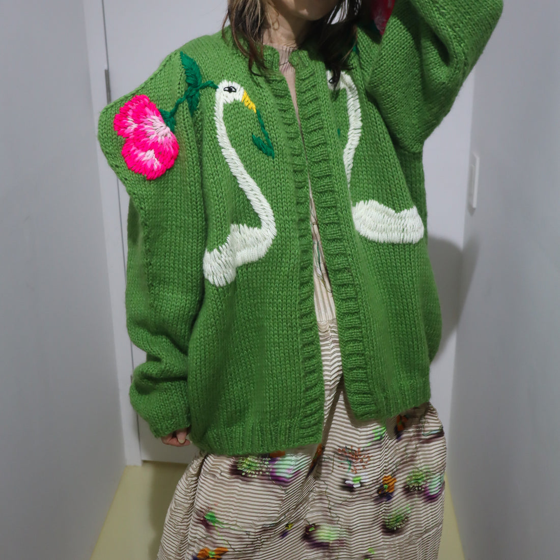 SOFIO GONGLI WAVE KNIT CARDIGAN GREEN “B“