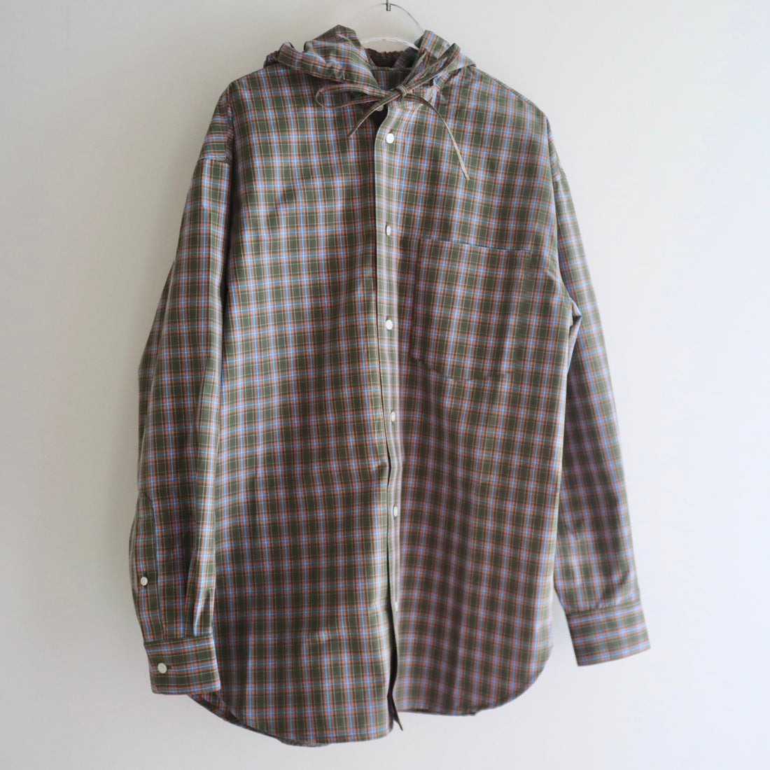 ＜EXCLUSIVE＞MERYLL ROGGE  CLASSIC SHIRT WITH HOOD KHAKI BROWN×ORANGE×BLUE CHECK