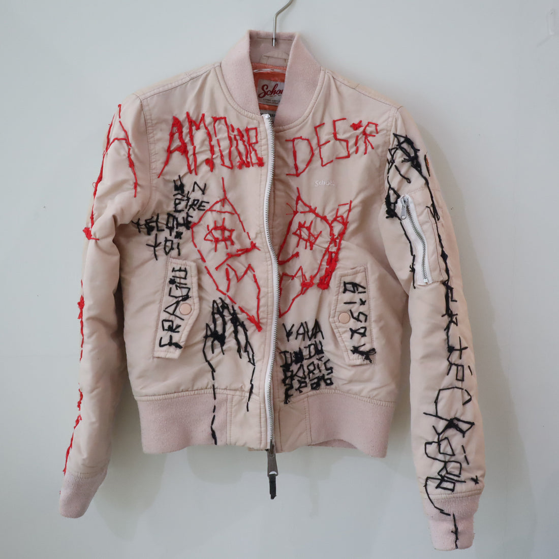 VAVA DUDU  EMBROIDERY MA-1 JACKET PINK BEIGE (A)