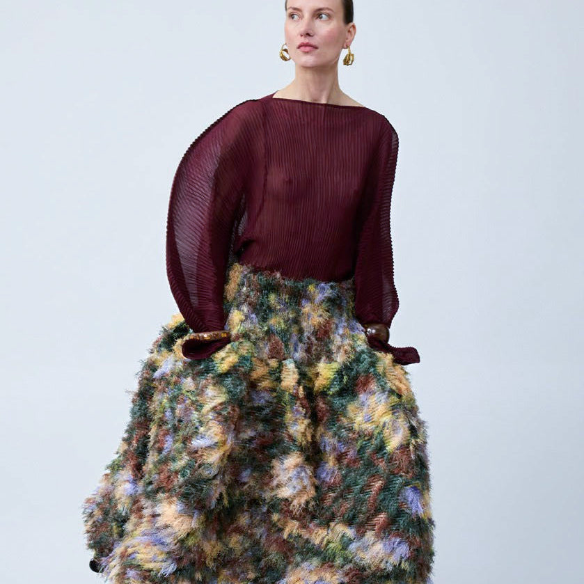 JULIA HEUER  KENZA PLEATED FURRY SKIRT IN AMBER INGRID