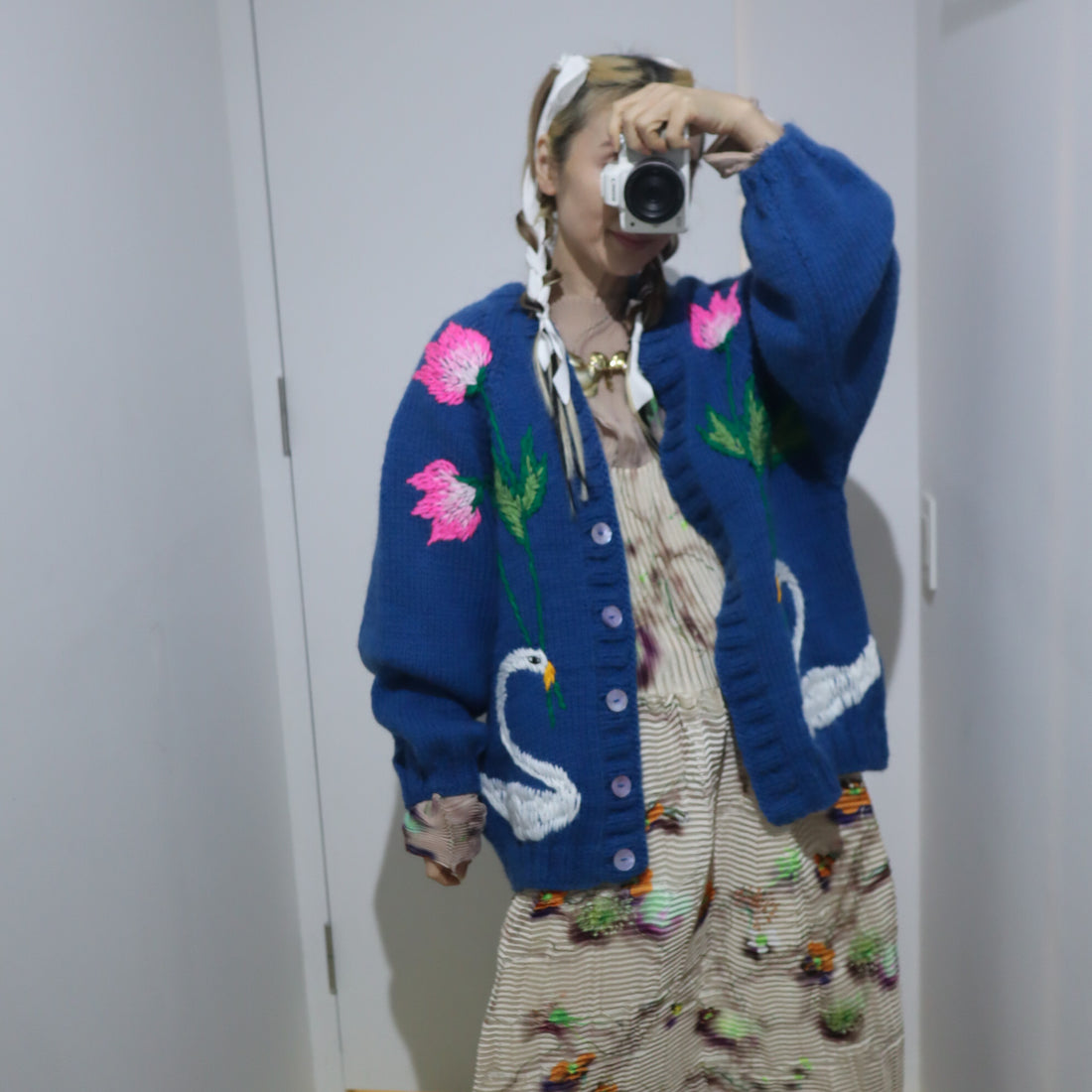 SOFIO GONGLI WAVE KNIT CARDIGAN BLUE